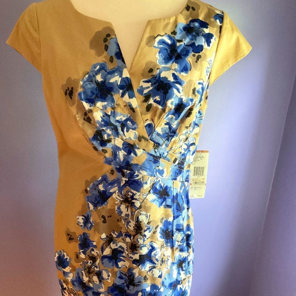 Nine West Slim Blue/Tan Floral Dress size 12P
